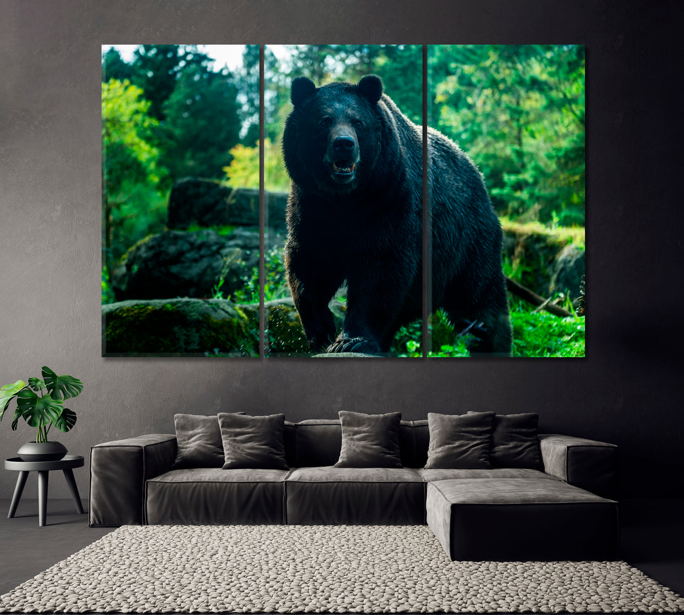 Brown Bear in Forest Canvas Print ArtLexy 3 Panels 36"x24" inches 