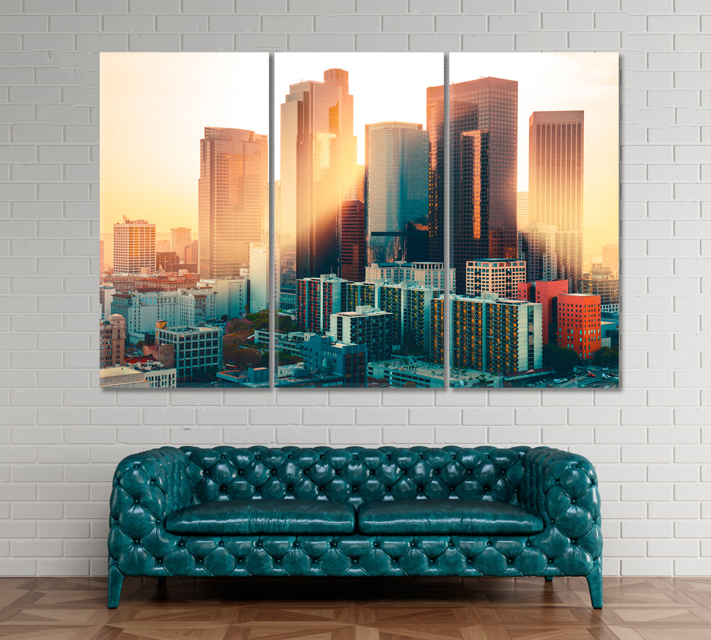 Los Angeles City Skyline Canvas Print ArtLexy 3 Panels 36"x24" inches 