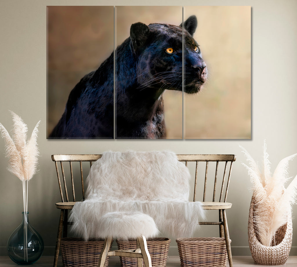 Wild Black Panther Canvas Print ArtLexy 3 Panels 36"x24" inches 