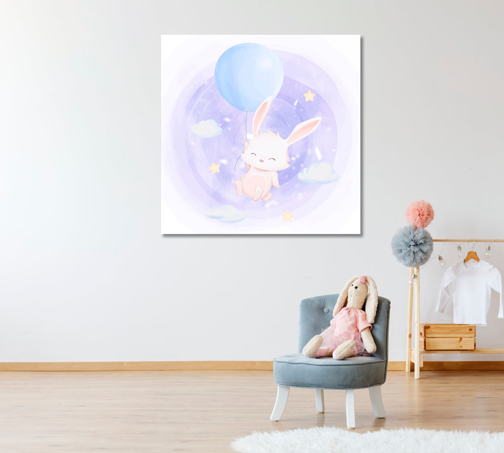 Rabbit with Balloon Canvas Print ArtLexy 1 Panel 12"x12" inches 