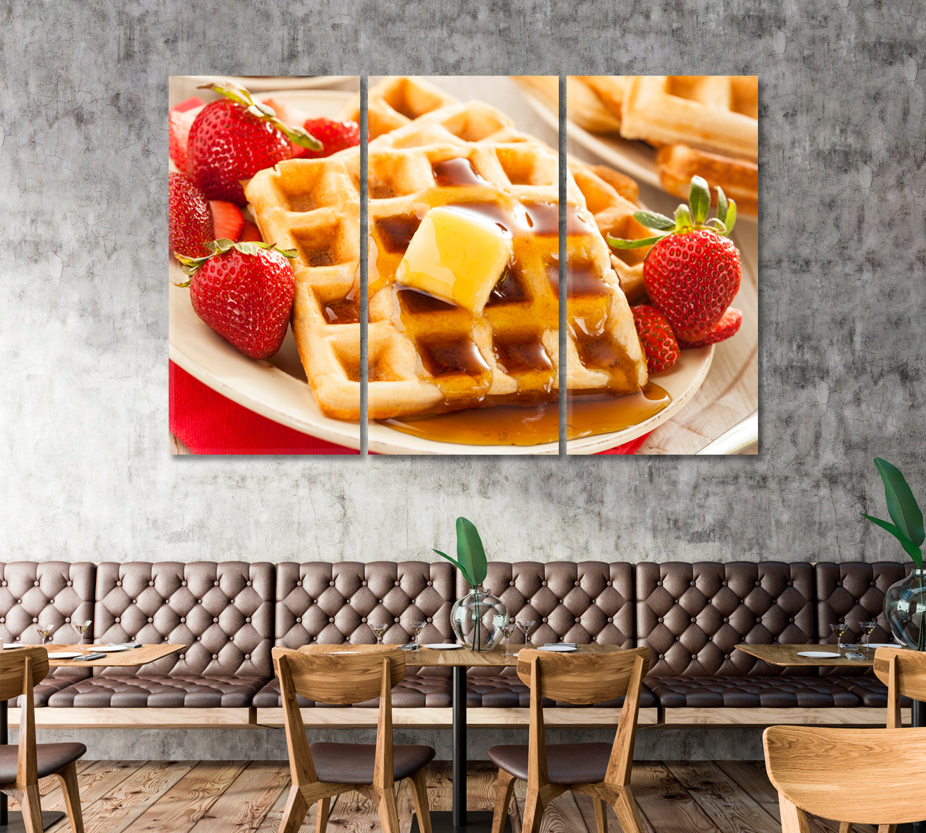 Belgian Waffles with Strawberries and Maple Syrup Canvas Print ArtLexy   