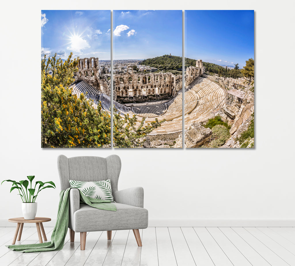 Odeon Theatre Athens Greece Canvas Print ArtLexy 3 Panels 36"x24" inches 