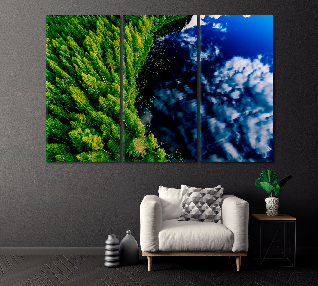 Finland Blue Lake and Green Forest Canvas Print ArtLexy 3 Panels 36"x24" inches 