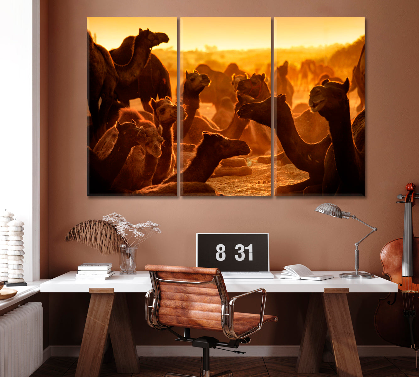 Herd of Camels in Pushkar Canvas Print ArtLexy 3 Panels 36"x24" inches 