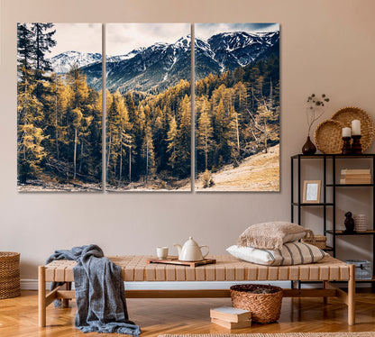Mountain Forest in Autumn Canvas Print ArtLexy 3 Panels 36"x24" inches 