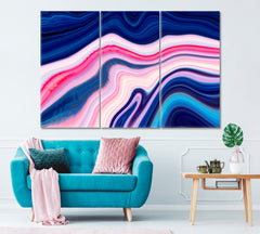 Abstract Blue Waves Canvas Print ArtLexy 3 Panels 36"x24" inches 