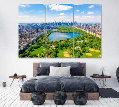 New York Central Park with Golf Course and Skyscrapers Canvas Print ArtLexy 3 Panels 36"x24" inches 