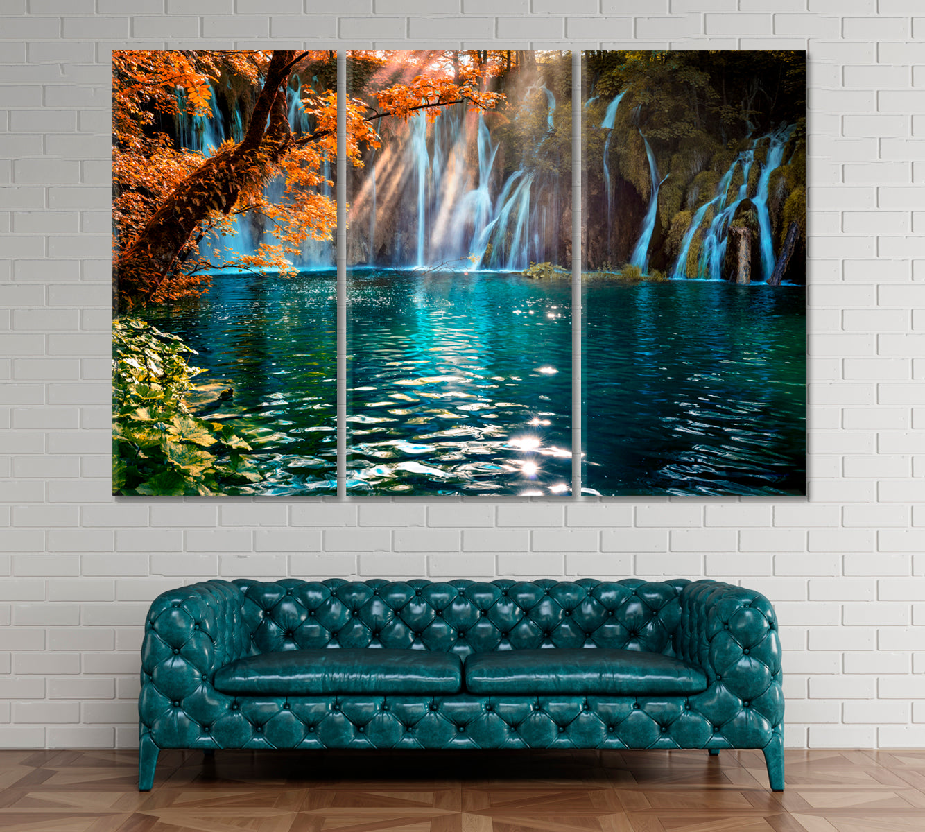 Waterfall in Plitvice National Park Canvas Print ArtLexy 3 Panels 36"x24" inches 