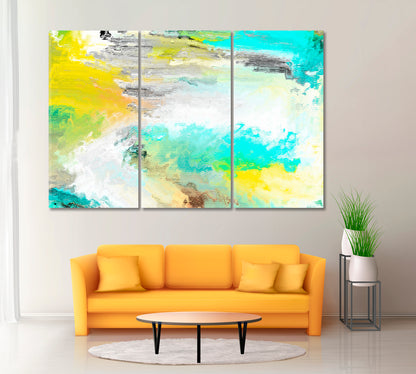 Abstract White Yellow Drawing Canvas Print ArtLexy 3 Panels 36"x24" inches 