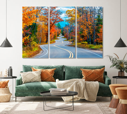 Winding Road at Autumn Forest Canvas Print ArtLexy   