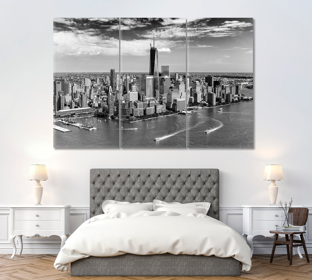 Lower Manhattan New York in Black and White Canvas Print ArtLexy 3 Panels 36"x24" inches 
