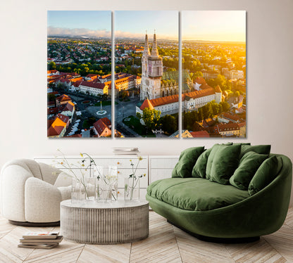 Cathedral in Zagreb at Sunrise Croatia Canvas Print ArtLexy 3 Panels 36"x24" inches 