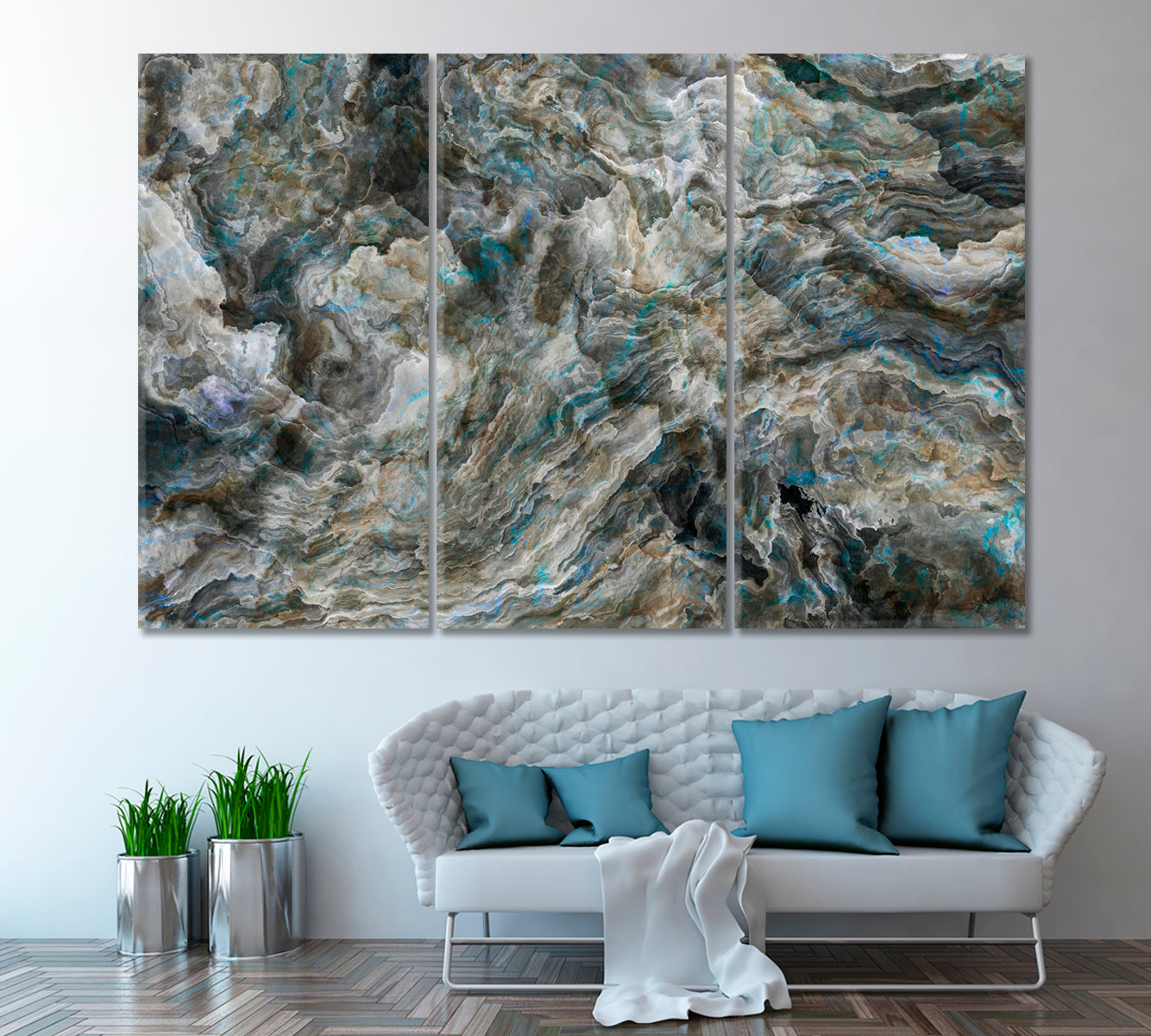 Abstract Dark Grey Curly Agate Canvas Print ArtLexy 3 Panels 36"x24" inches 