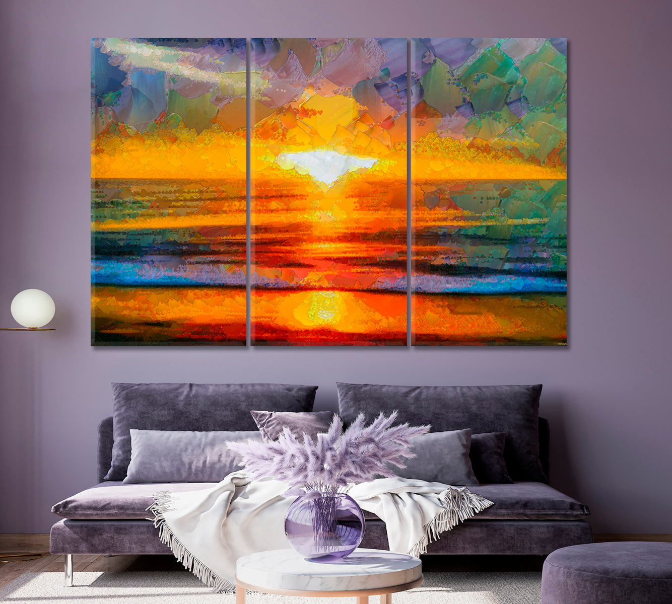 Bright Sea Sunset Canvas Print ArtLexy 3 Panels 36"x24" inches 