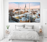 Winter Cityscape Tallinn Old Town Estonia Canvas Print ArtLexy 3 Panels 36"x24" inches 