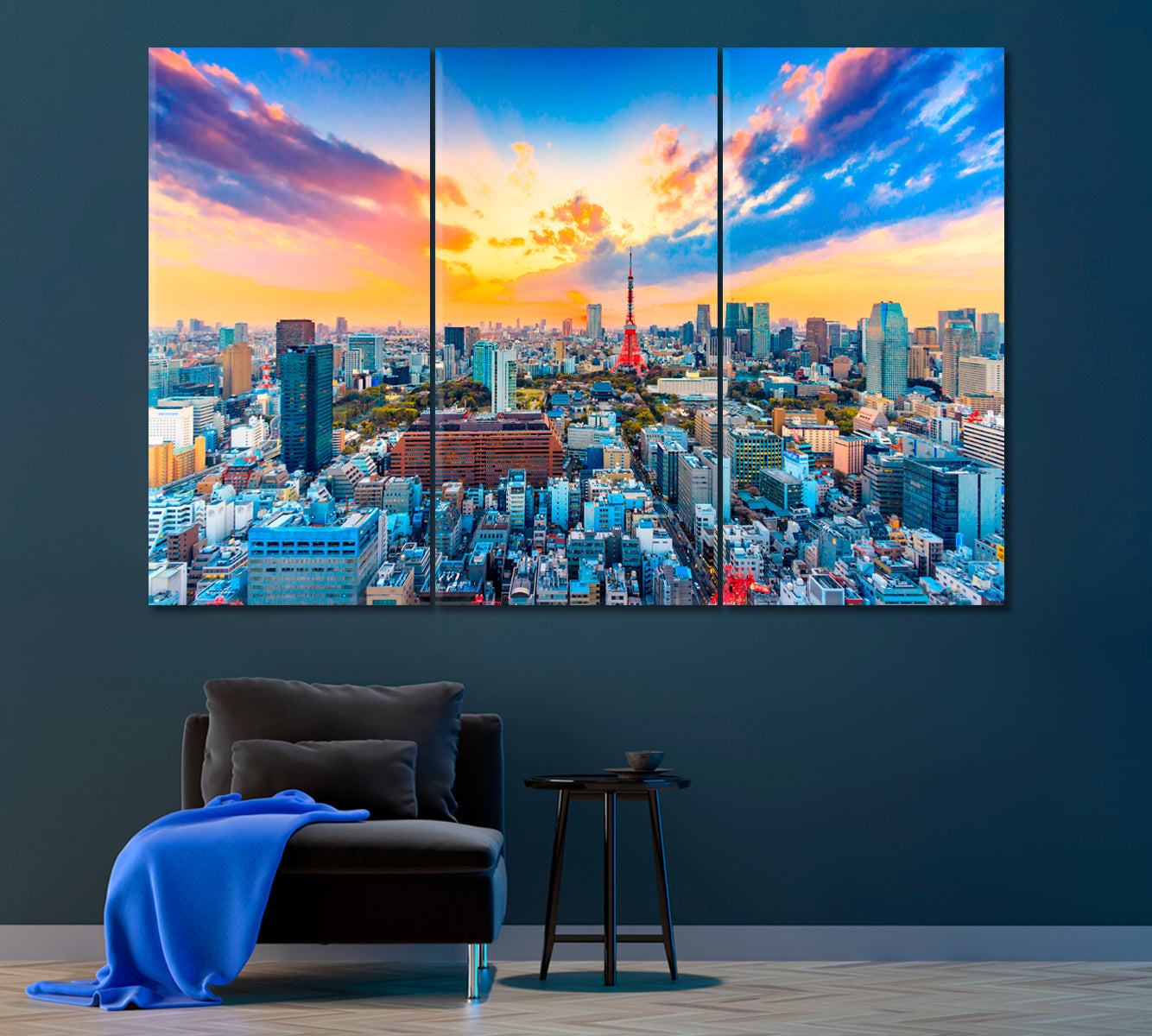 Tokyo Cityscapes Japan Canvas Print ArtLexy 3 Panels 36"x24" inches 