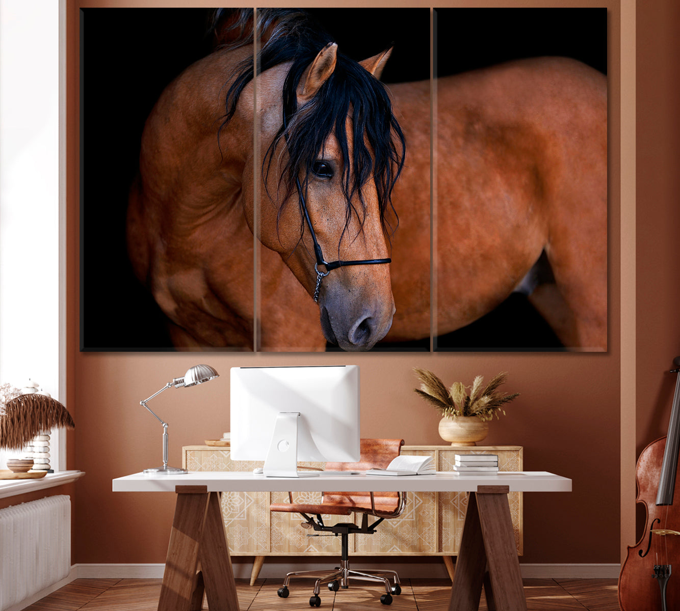 Portrait of Elegant Horse Canvas Print ArtLexy 3 Panels 36"x24" inches 