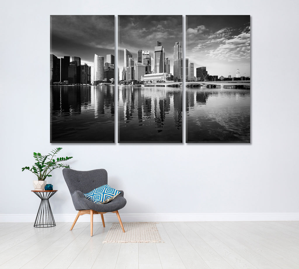 Singapore in Black and White Canvas Print ArtLexy 3 Panels 36"x24" inches 
