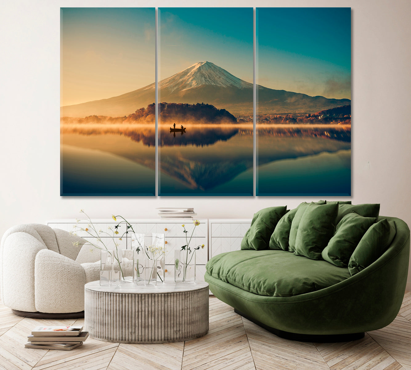 Mount Fuji and Lake Kawaguchiko at Sunrise Canvas Print ArtLexy 3 Panels 36"x24" inches 