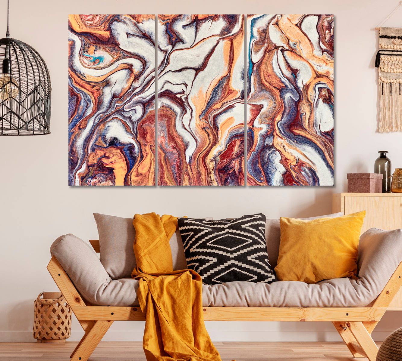 Abstract Brown Fluid Marble Canvas Print ArtLexy 3 Panels 36"x24" inches 