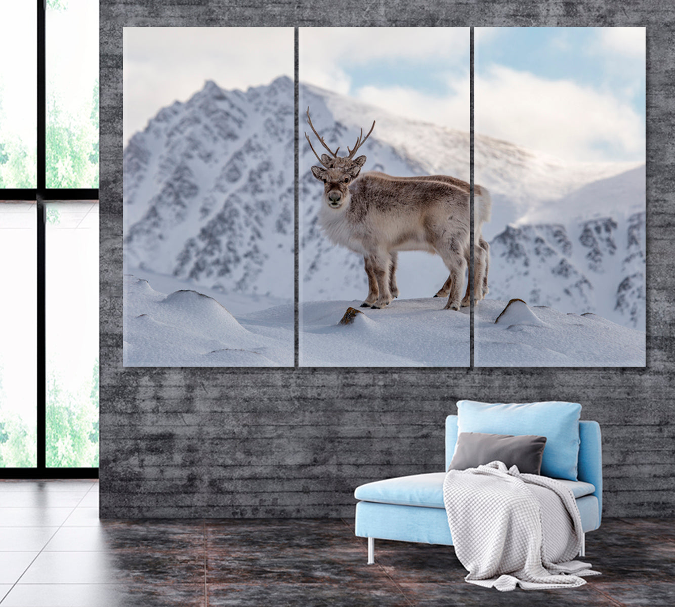 Reindeers in Spitsbergen Canvas Print ArtLexy 3 Panels 36"x24" inches 