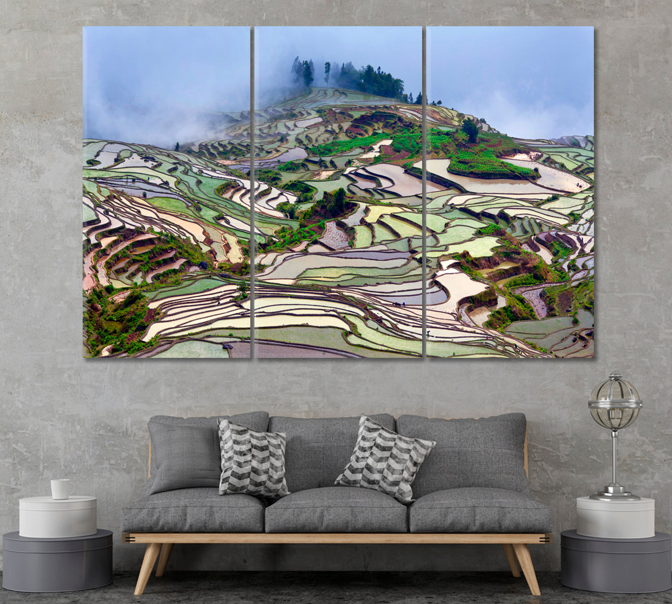 Terraced Rice Fields Yunnan China Canvas Print ArtLexy 3 Panels 36"x24" inches 
