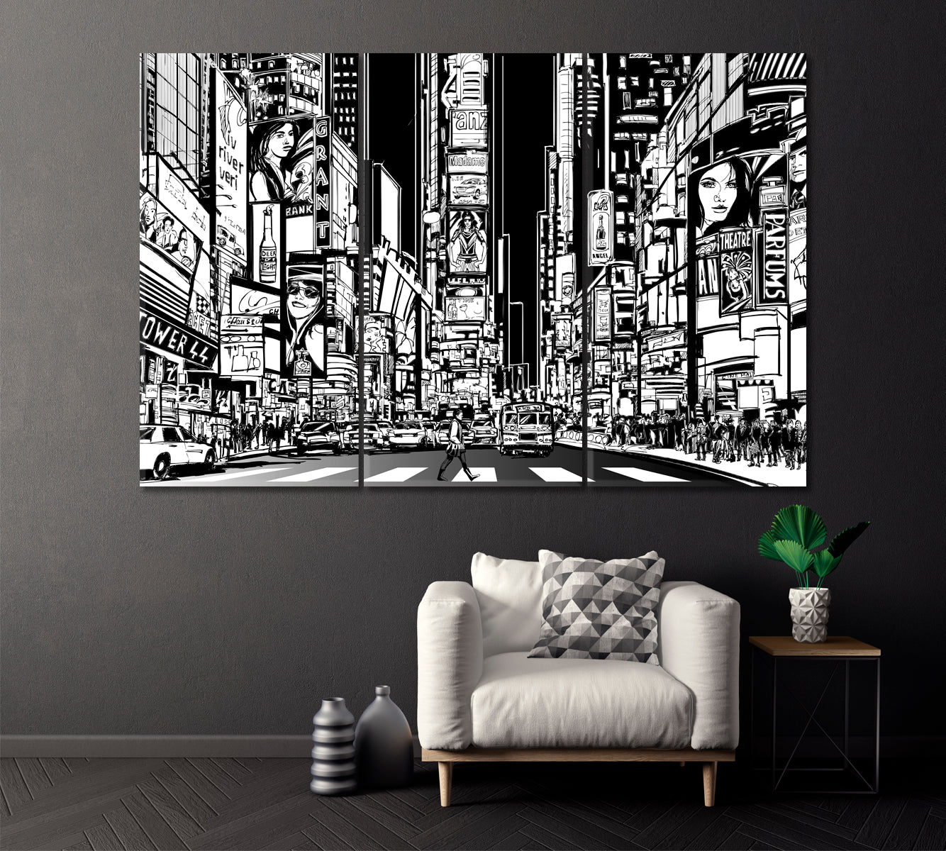New York Street Canvas Print ArtLexy 3 Panels 36"x24" inches 