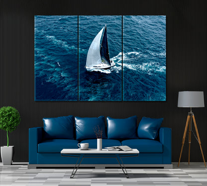 Sailboat with White Sails Canvas Print ArtLexy 3 Panels 36"x24" inches 
