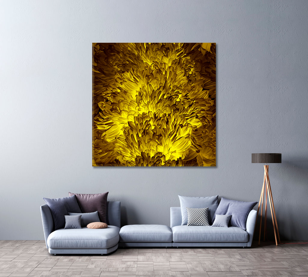Luminous Chrysanthemums Leafs. Modern Floral Art Canvas Print ArtLexy   