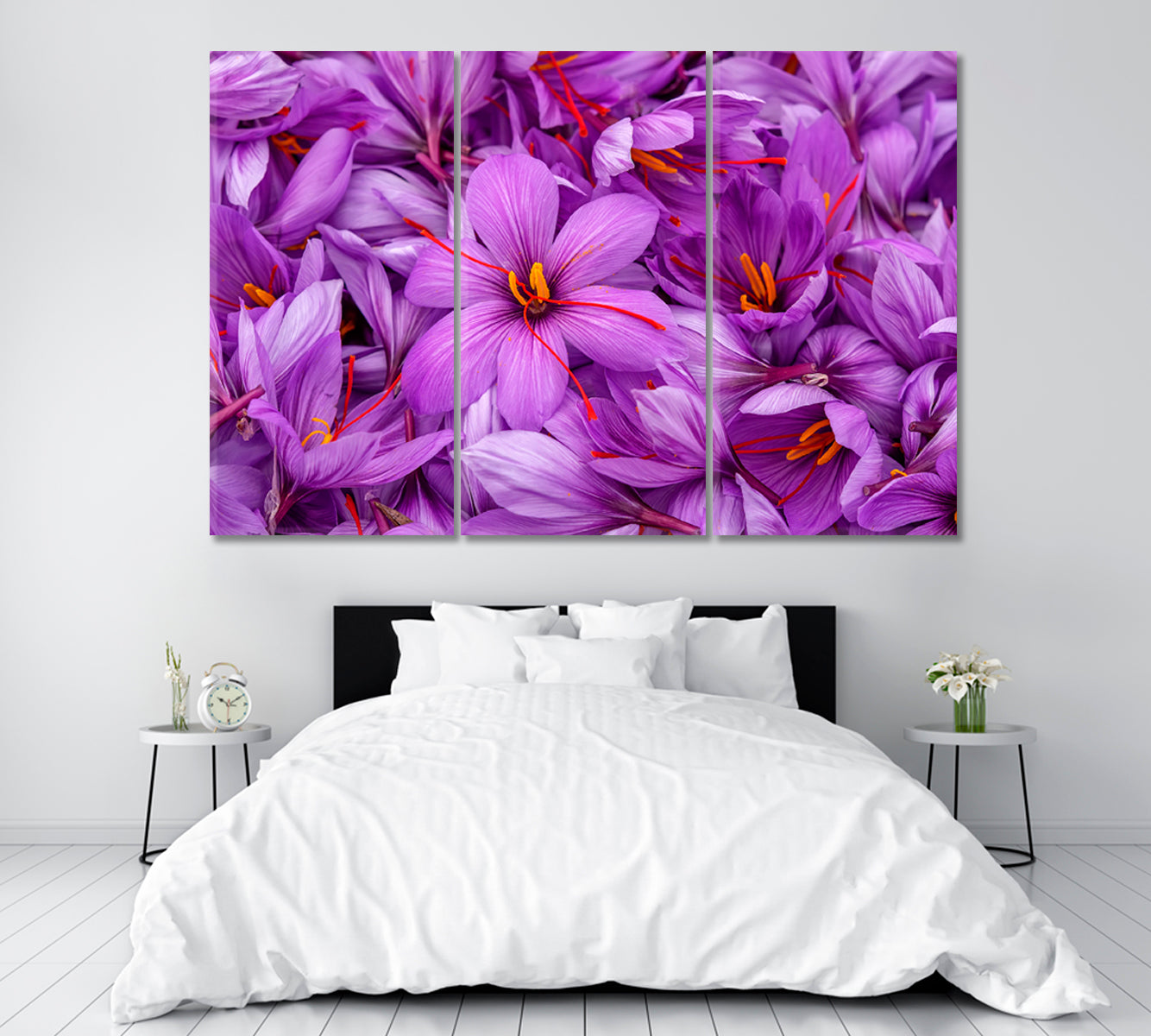 Saffron Flowers Canvas Print ArtLexy 3 Panels 36"x24" inches 