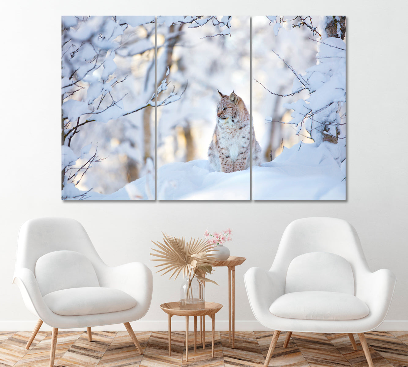 Lynx in Winter Forest Canvas Print ArtLexy 3 Panels 36"x24" inches 