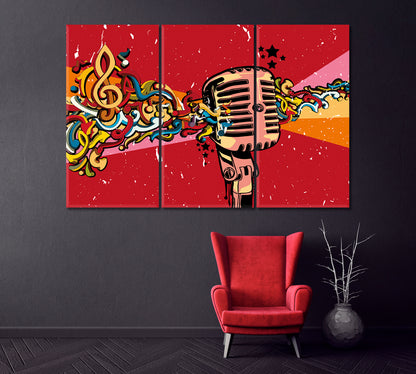 Vintage Microphone Canvas Print ArtLexy 3 Panels 36"x24" inches 