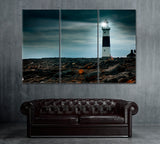 Lighthouse at Night Ireland Canvas Print ArtLexy 3 Panels 36"x24" inches 