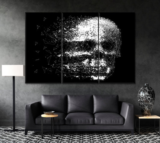 Abstract Skull in Black and White Canvas Print ArtLexy 3 Panels 36"x24" inches 