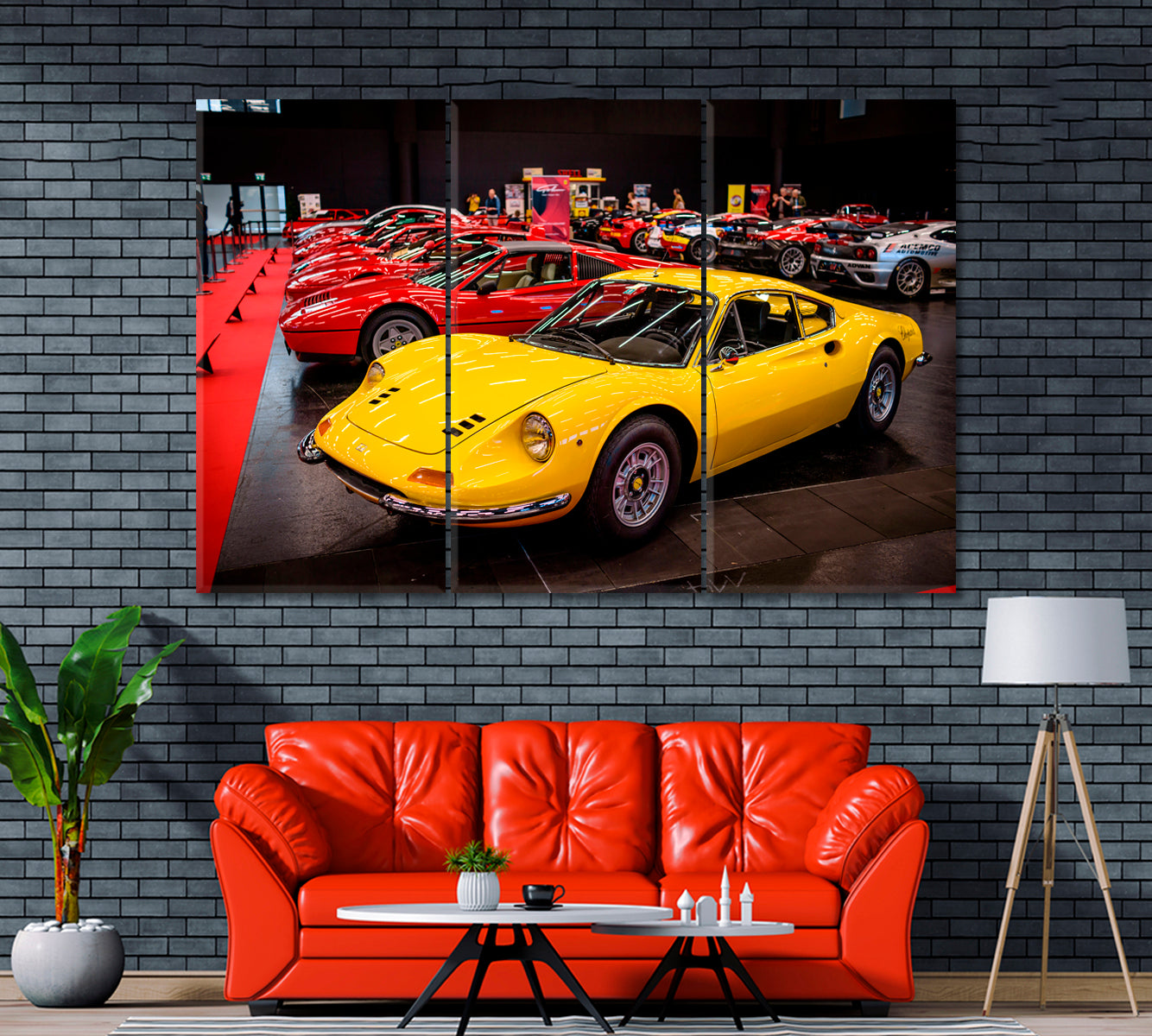 Yellow Ferrari 246 GT Dino Canvas Print ArtLexy 3 Panels 36"x24" inches 