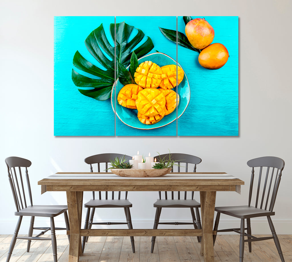 Tropical Leaves and Mango Canvas Print ArtLexy 3 Panels 36"x24" inches 