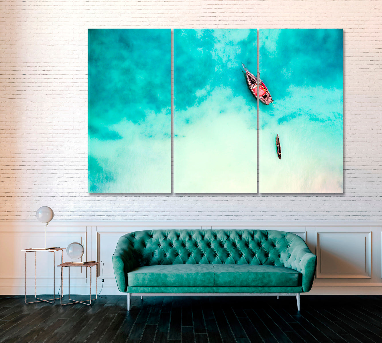 Boat and Ship in Turquoise Ocean Zanzibar Canvas Print ArtLexy 3 Panels 36"x24" inches 