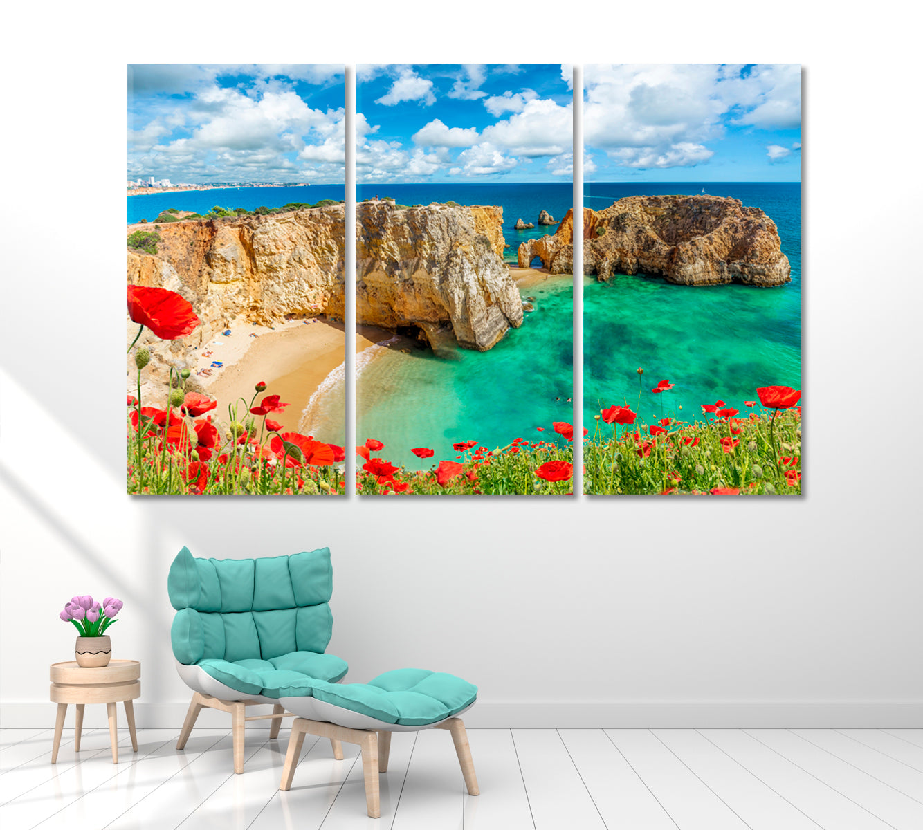 Amazing Landscape of Algarve Beach Portugal Canvas Print ArtLexy 3 Panels 36"x24" inches 