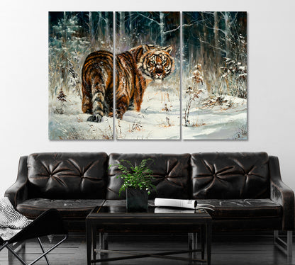 Tiger in Winter Forest Canvas Print ArtLexy 3 Panels 36"x24" inches 