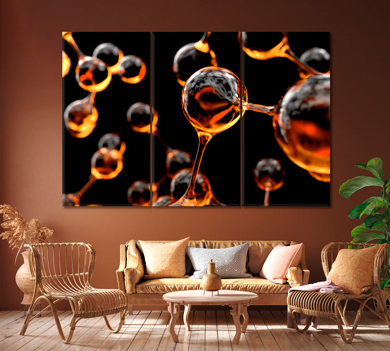 Molecule Structure Canvas Print ArtLexy 3 Panels 36"x24" inches 