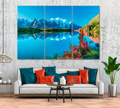 Lac Blanc Lake with Mont Blanc France Canvas Print ArtLexy 3 Panels 36"x24" inches 