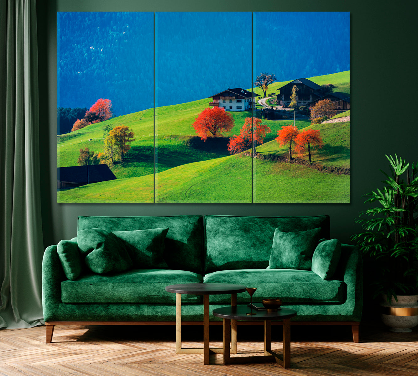 Village in Dolomites North Italy Canvas Print ArtLexy 3 Panels 36"x24" inches 