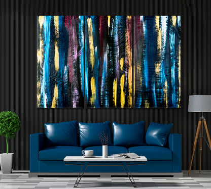 Abstract Contemporary art Bright Stripes and Brush Strokes Canvas Print ArtLexy 3 Panels 36"x24" inches 