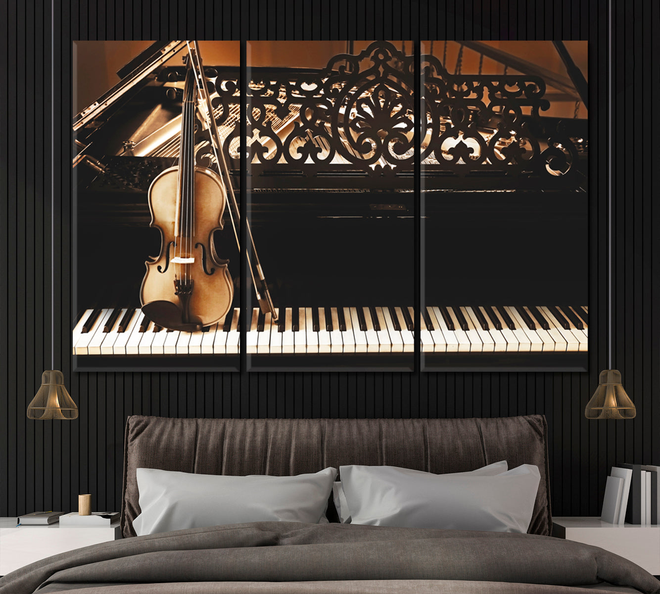 Violin on Piano Canvas Print ArtLexy 3 Panels 36"x24" inches 