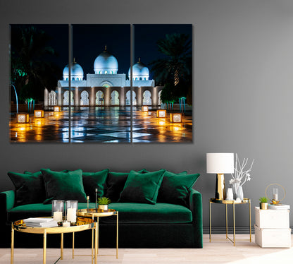 Sheikh Zayed Grand Mosque at Night Abu Dhabi Canvas Print ArtLexy 3 Panels 36"x24" inches 