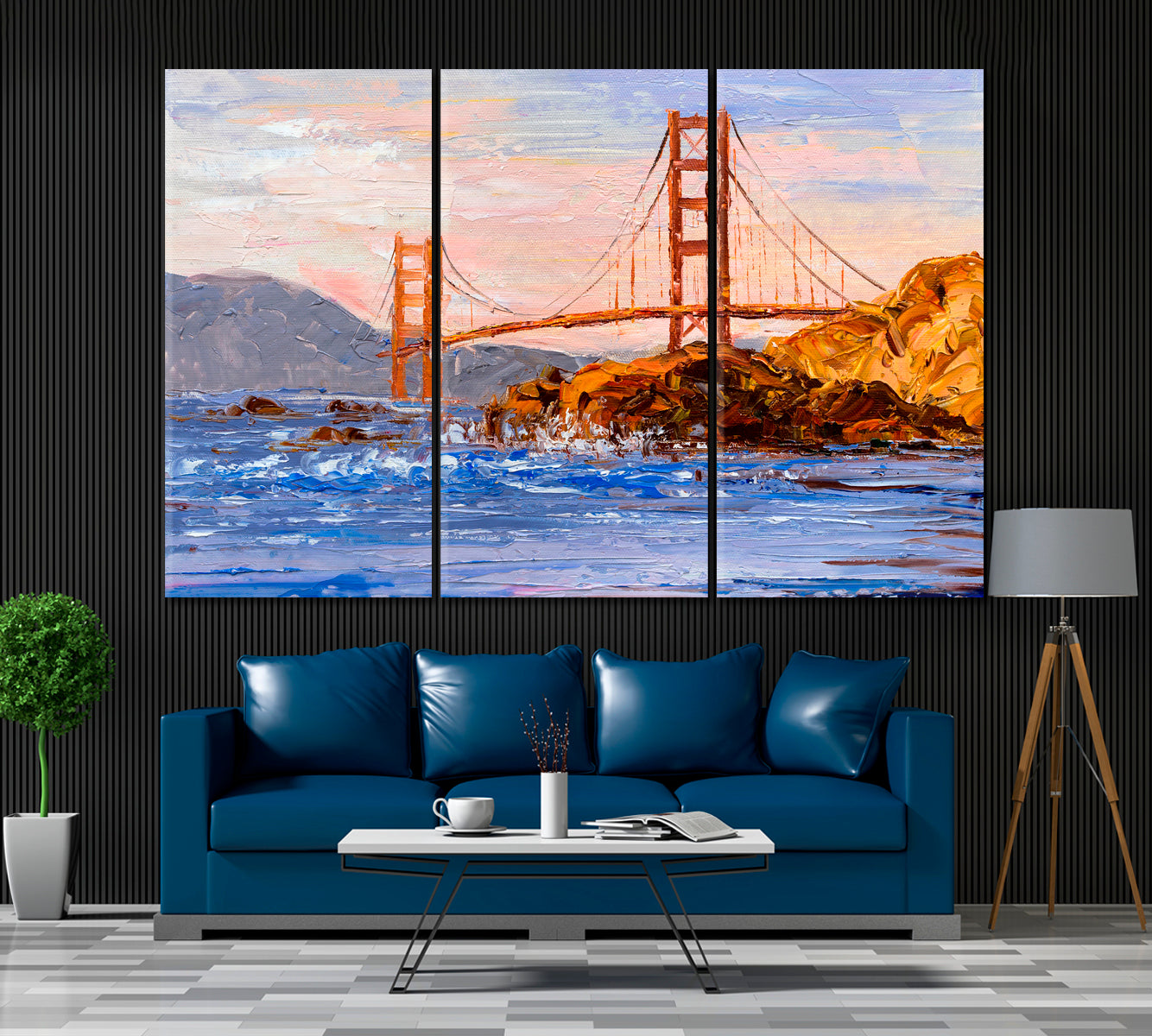Abstract Golden Gate Bridge Canvas Print ArtLexy 3 Panels 36"x24" inches 