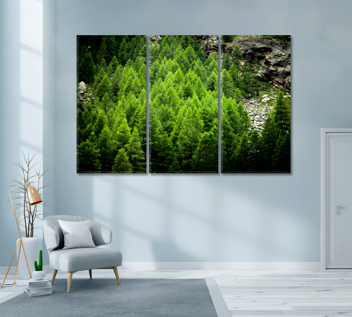 Pine Trees Forest Canvas Print ArtLexy 3 Panels 36"x24" inches 