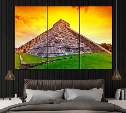 Kukulkan Pyramid Mexico Canvas Print ArtLexy 3 Panels 36"x24" inches 
