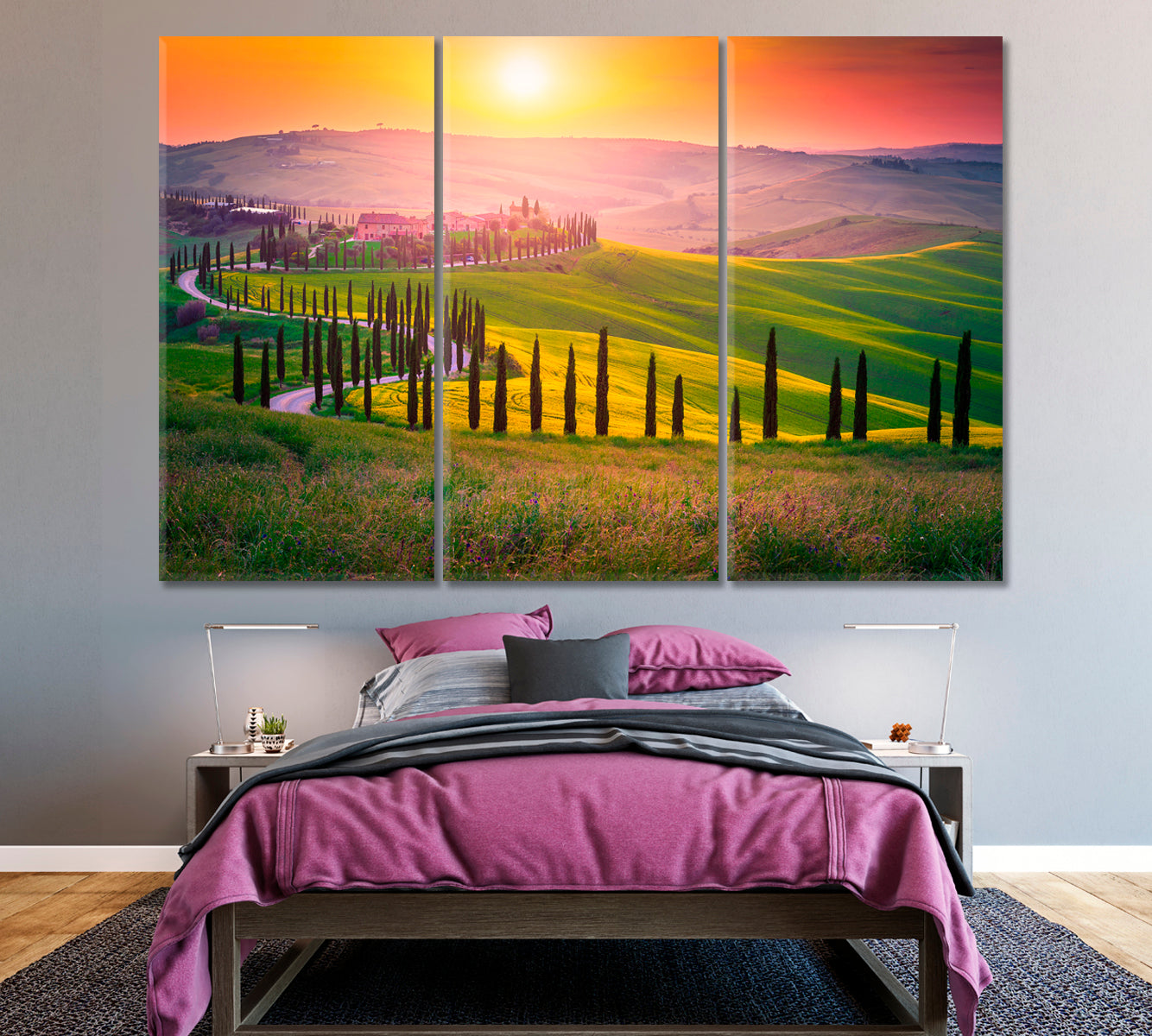 Tuscany Fields Landscape Italy Canvas Print ArtLexy 3 Panels 36"x24" inches 