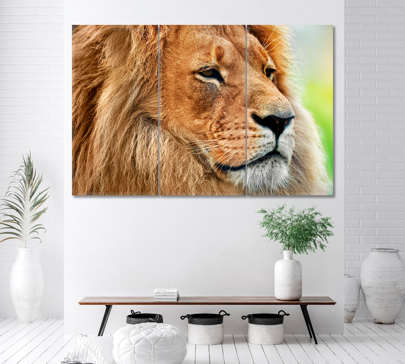 Wild Lion Portrait Canvas Print ArtLexy 3 Panels 36"x24" inches 